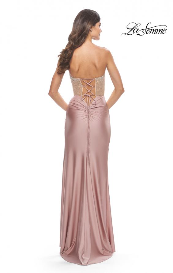 Picture of: Jersey Dress with Knot Detail and Sheer Rhinestone Bodice in Mauve, Style: 31556, Back Picture