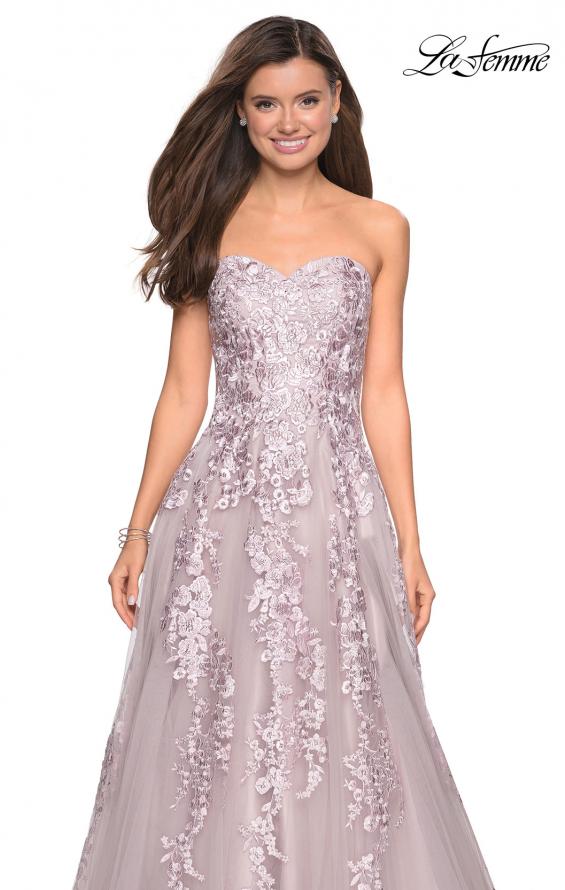 Picture of: Strapless Tulle Prom Dress with Lace Appliques in Mauve, Style: 27269, Detail Picture 1