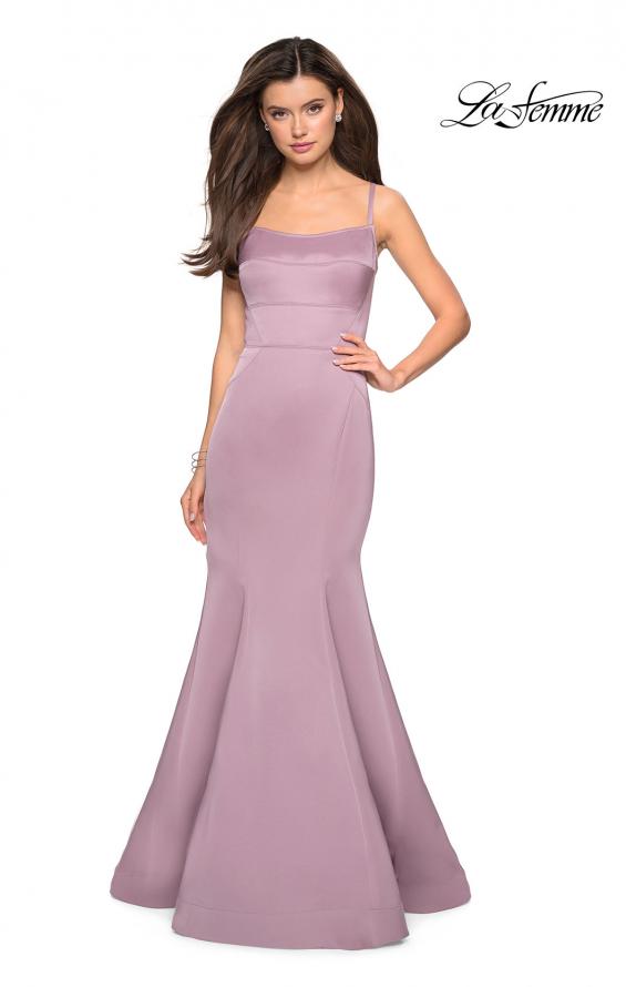 Picture of: Fitted Long Dress with Seams and Large Gold Zipper in Mauve, Style: 27524, Detail Picture 1