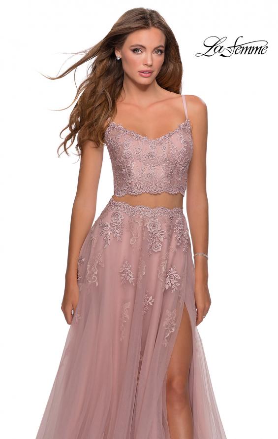 Picture of: Long Two Piece Tulle Gown with Floral Embroidery in Mauve, Style: 28271, Detail Picture 1