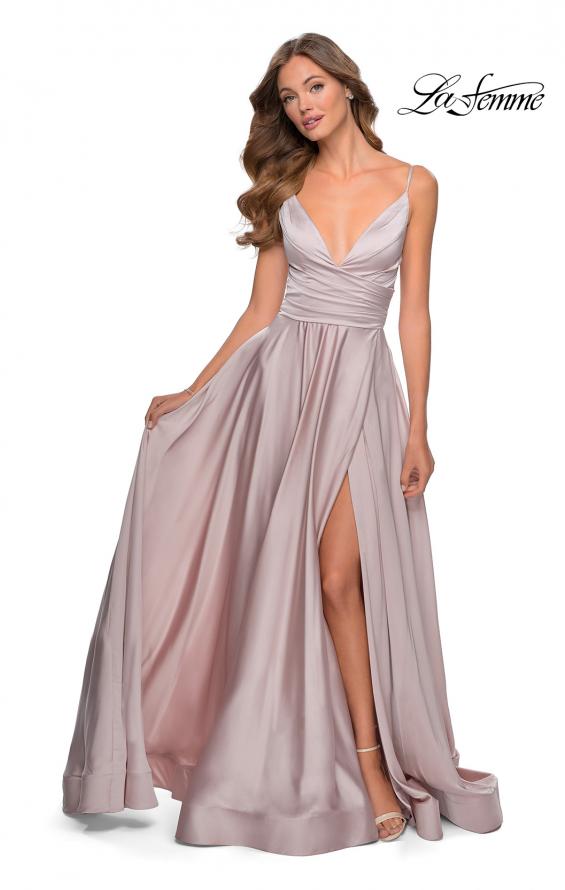 Picture of: Long Satin Dress with Side Slit and V Shaped Back in Mauve, Style: 28607, Detail Picture 2