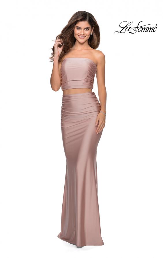 Picture of: Tube Top Two Piece Long Jersey Prom Dress in Mauve, Style: 28703, Detail Picture 2