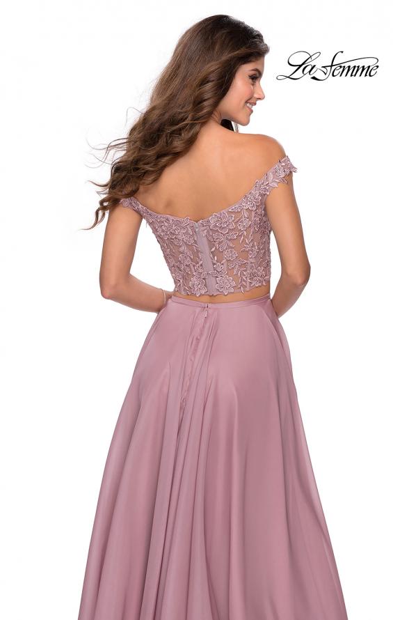 Picture of: Two Piece Dress with Sheer Off the Shoulder Top in Mauve, Style: 28704, Detail Picture 2