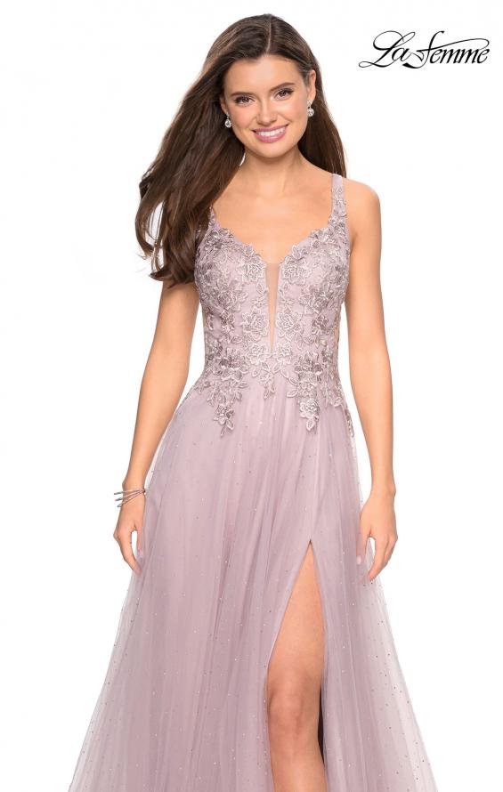 Picture of: Long Tulle Prom Dress with Embellished Bodice and Slit in Mauve, Style: 27646, Detail Picture 3