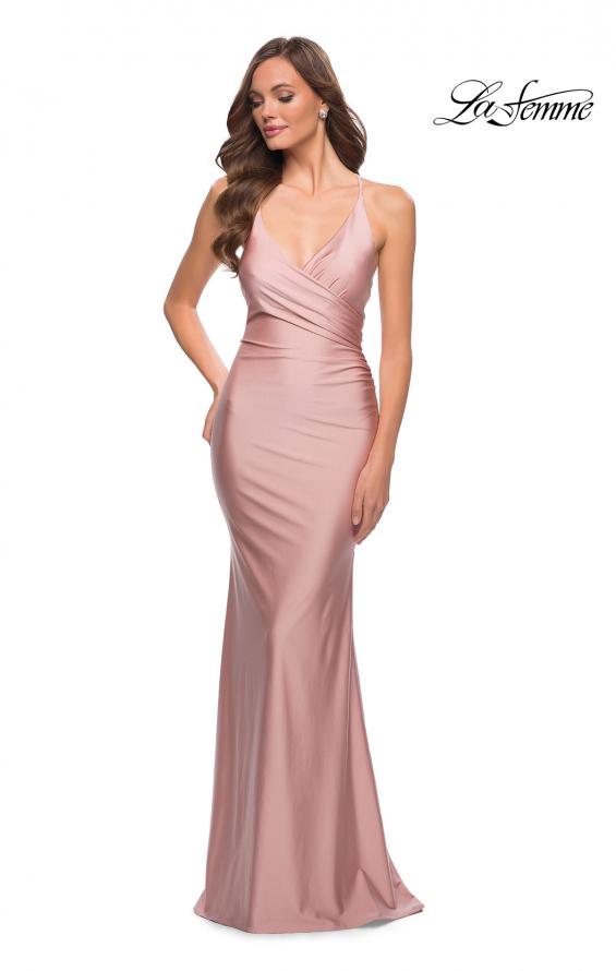 Picture of: Fitted Long Jersey Gown with Criss Cross Bodice in Mauve, Style 29848, Detail Picture 3