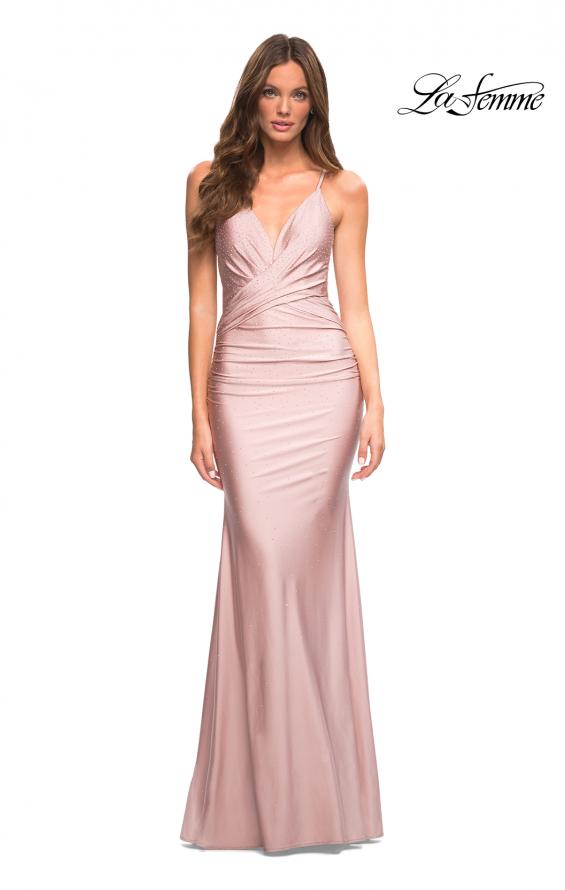 Picture of: Embellished Long Prom Dress with Criss Cross Front in Pink, Style: 30340, Detail Picture 3