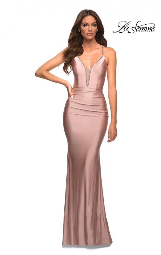 Picture of: Jersey Prom Dress with Rhinestone Detail on Straps in Pink, Style: 30446, Detail Picture 3