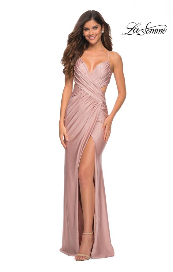 Picture of: Ruched Long Gown with Criss-Cross Style Bodice in Mauve, Detail Picture 3