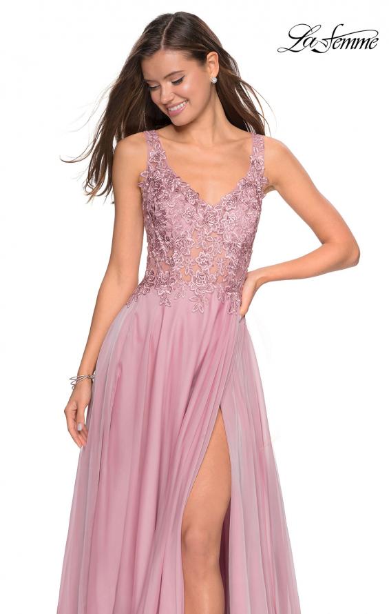 Picture of: Floor Length Chiffon Prom Dress with Sheer Floral Bodice in Mauve, Style: 27751, Detail Picture 4