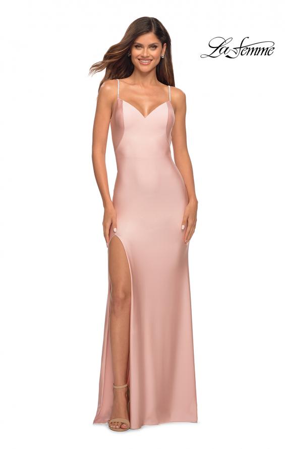 Picture of: Rhinestone Strap Simple Long Jersey Dress in Pink, Style: 30435, Detail Picture 4