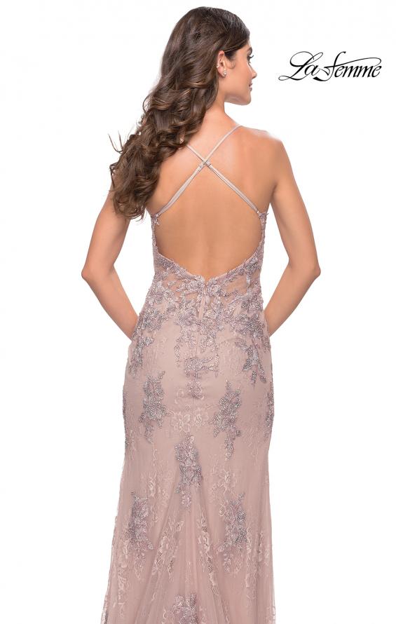 Picture of: Long Gown with Lace Applique and High Slit in Mauve, Style: 30794, Detail Picture 4