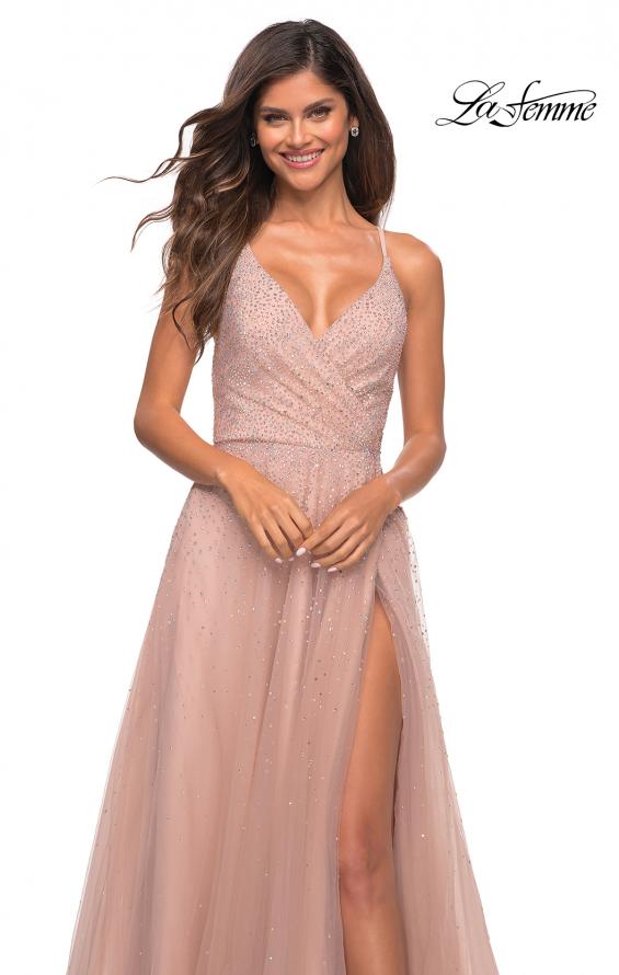 Picture of: Embellished Tulle A-Line Gown with Strappy Back in Mauve, Detail Picture 5