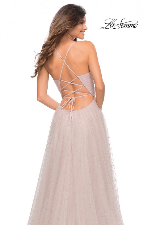Picture of: Rhinestone Tulle Ballgown with Slit and Lace Up Back in Mauve, Detail Picture 5
