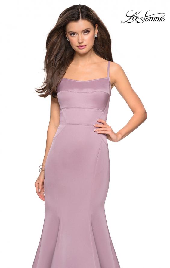 Picture of: Fitted Long Dress with Seams and Large Gold Zipper in Mauve, Style: 27524, Detail Picture 6