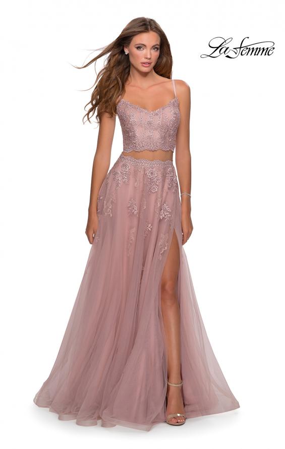 Picture of: Long Two Piece Tulle Gown with Floral Embroidery in Mauve, Style: 28271, Detail Picture 6