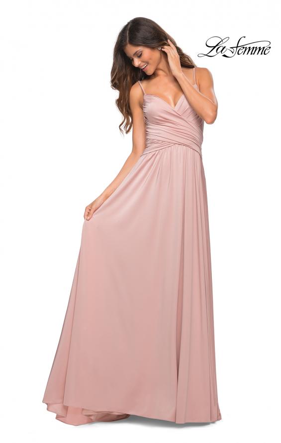 Picture of: Elegant Criss-Cross Ruched Bodice Jersey Dress in Mauve, Detail Picture 6