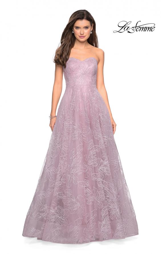 Picture of: Strapless Long Ball Gown with Floral Printed Design in Mauve, Style: 27324, Detail Picture 7