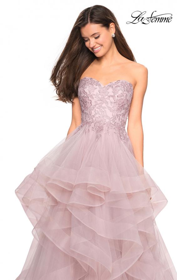 Picture of: Strapless Tulle Prom Gown with Lace Embellishments in Mauve, Style: 27620, Detail Picture 7