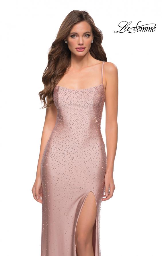Picture of: Open Strappy Back Jersey Gown with Rhinestones in Mauve, Style 29899, Detail Picture 7