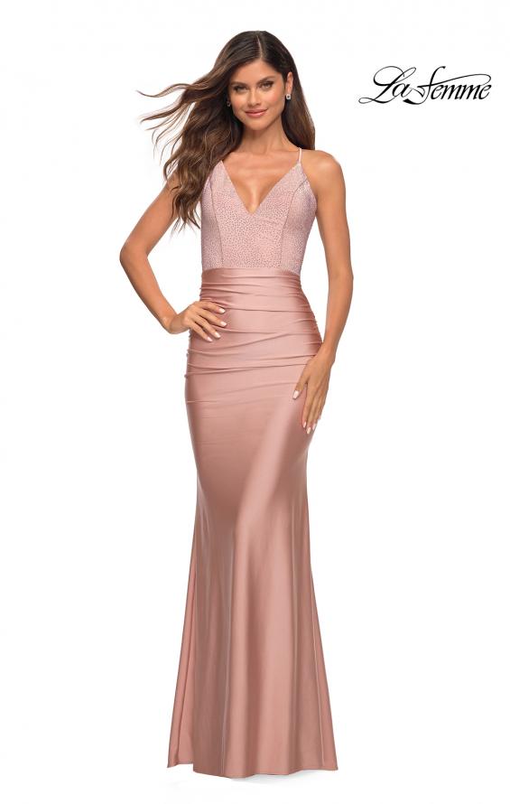 Picture of: Jersey Dress with Rhinestone Beaded Top and V Neck in Pink, Style: 30432, Detail Picture 7