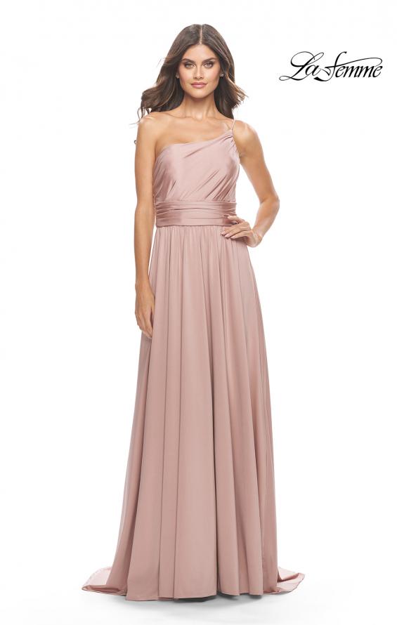 Picture of: Chic One Shoulder Long Jersey Gown with Defined Waist in Mauve, Style: 31170, Detail Picture 7