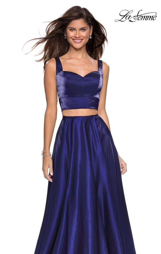Picture of: Metallic Satin Two Piece Gown with Pockets in Midnight Blue, Style: 27444, Main Picture
