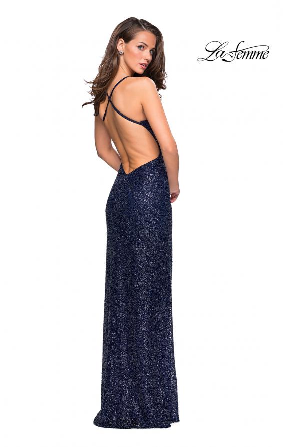 Picture of: Fully Beaded Long Prom Gown with Open Back in Midnight Blue, Style: 26964, Back Picture