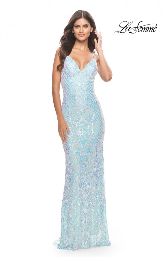 Picture of: Print Sequin Iridescent Prom Dress with Strappy Back in Mint, Style: 31547, Main Picture