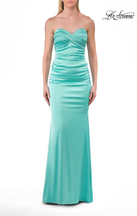 Picture of: Simple Strapless Satin Gown with Ruching Detail in Mint, Style: 33531, Detail Picture 17
