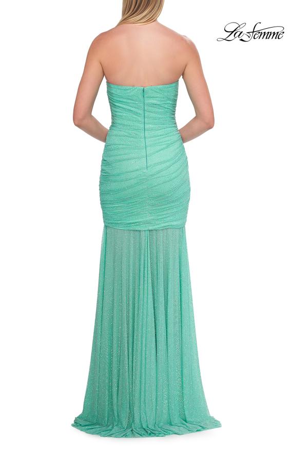 Picture of: Strapless Ruched Rhinestone Gown with Sheer Skirt in Mint, Style: 33725, Detail Picture 20