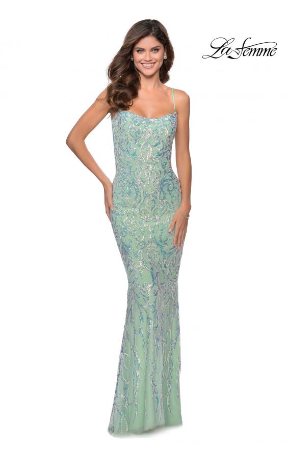 Picture of: Iridescent Floral Prom Dress with Cut out Open Back in Mint, Style: 28918, Detail Picture 1