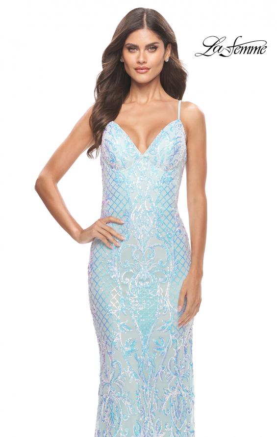 Picture of: Print Sequin Iridescent Prom Dress with Strappy Back in Mint, Style: 31547, Detail Picture 1