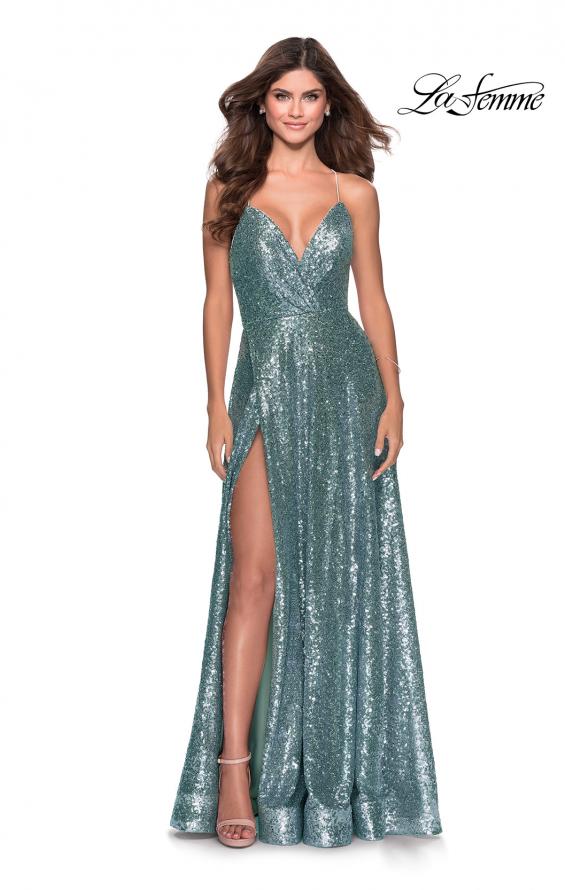 Picture of: Sequin A-line Prom Dress with Slit and Pockets in Mint, Style: 28276, Detail Picture 2