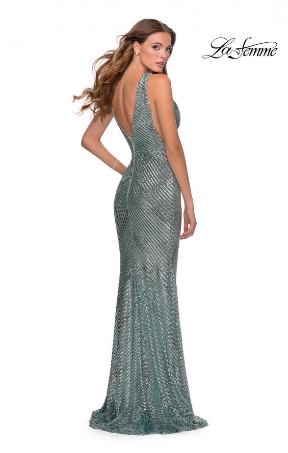 Picture of: Long Sequin Evening Gown with V Shaped Back in Mint, Style: 28570, Detail Picture 3