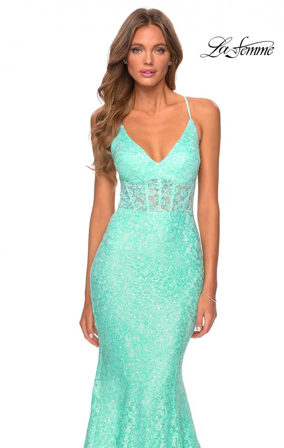 Picture of: Sequin Lace Mermaid Prom Dress with Sheer Bodice in Mint, Style: 28647, Detail Picture 7