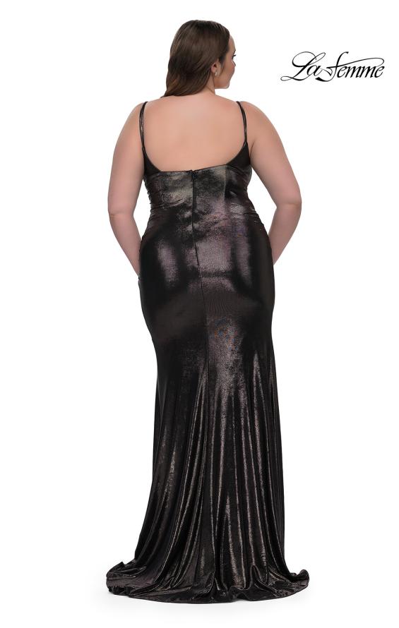 Picture of: Metallic Plus Size Prom Dress with Flattering Ruching in Mocha , Style: 33020, Back Picture