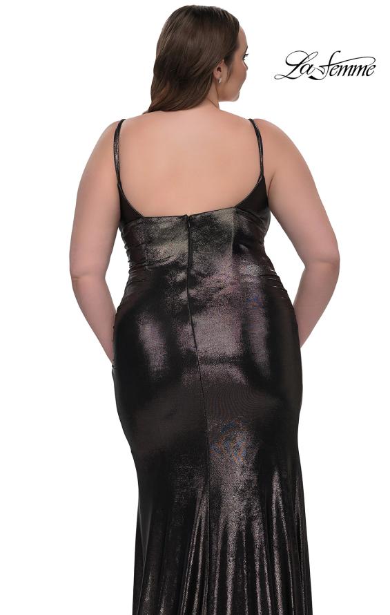 Picture of: Metallic Plus Size Prom Dress with Flattering Ruching in Mocha , Style: 33020, Detail Picture 4