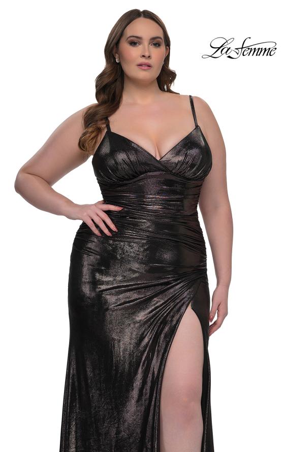 Picture of: Metallic Plus Size Prom Dress with Flattering Ruching in Mocha , Style: 33020, Detail Picture 5