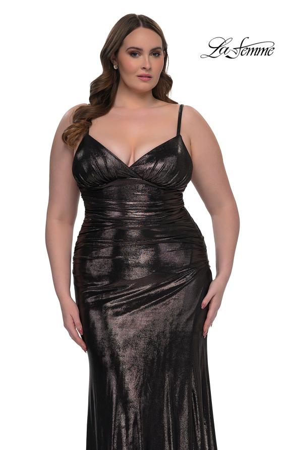 Picture of: Metallic Plus Size Prom Dress with Flattering Ruching in Mocha , Style: 33020, Detail Picture 6