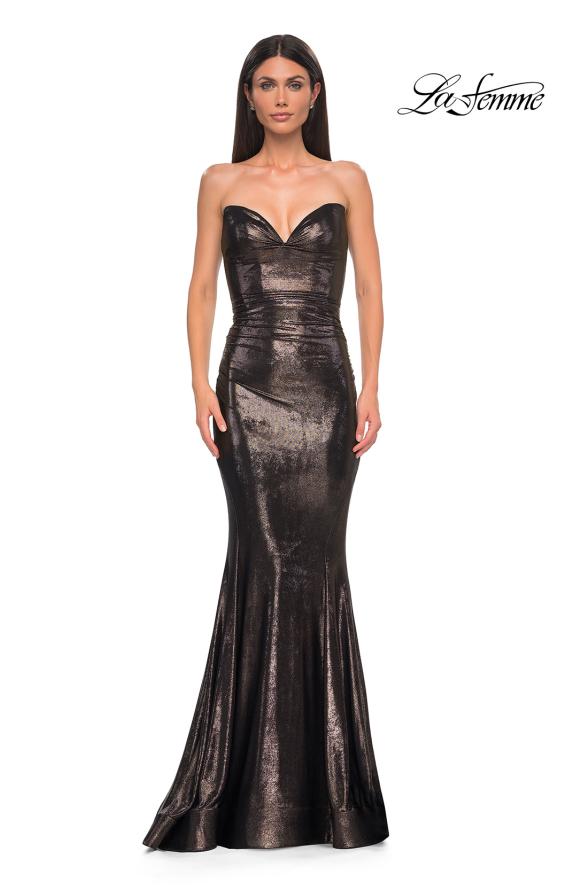 Picture of: Mermaid Metallic Prom Dress with Sweetheart Strapless Top in Mocha , Style 32995, Detail Picture 13