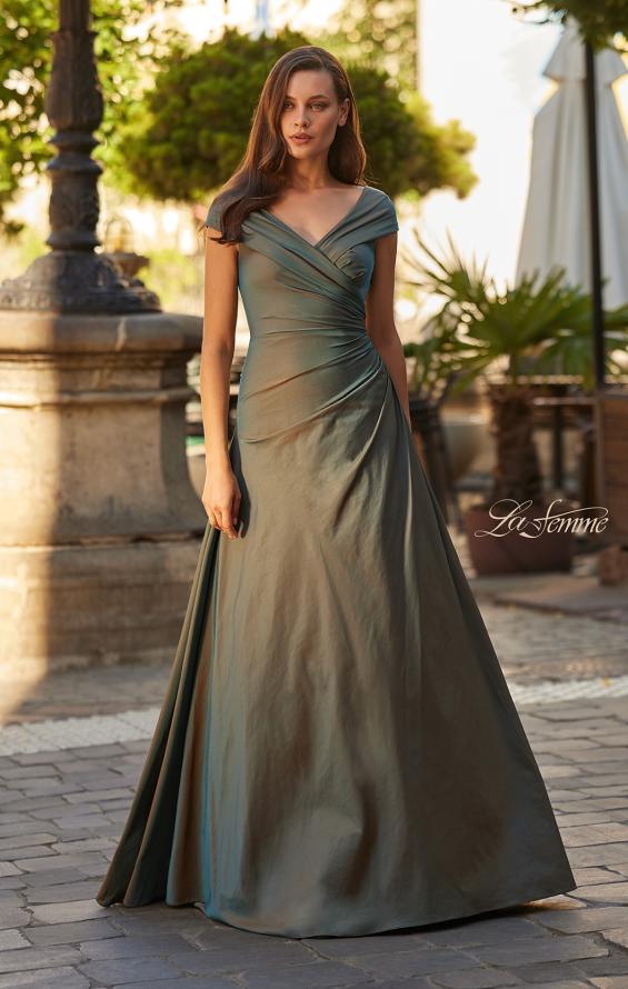 Green Picture of: Off-the-Shoulder Stretch Taffeta A-Line Gown in Moss Green, Style: 33446, Main Picture