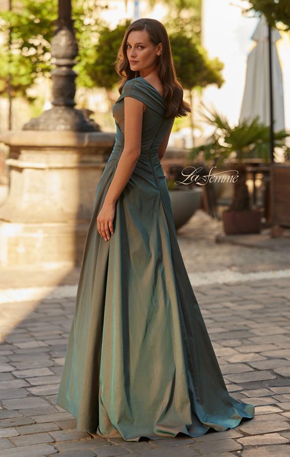 Green Picture of: Off-the-Shoulder Stretch Taffeta A-Line Gown in Moss Green, Style: 33446, Back Picture