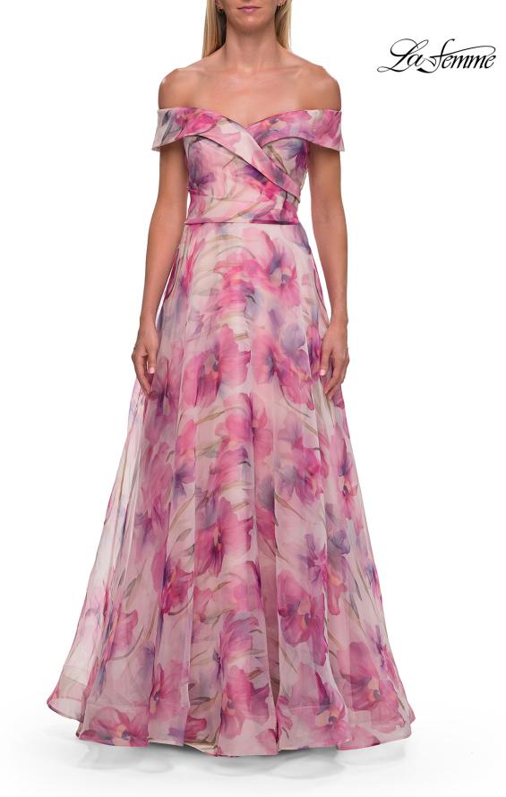 Print Picture of: Off-the-Shoulder Floral Chiffon A-Line Gown in Multi, Style: 33710, Main Picture