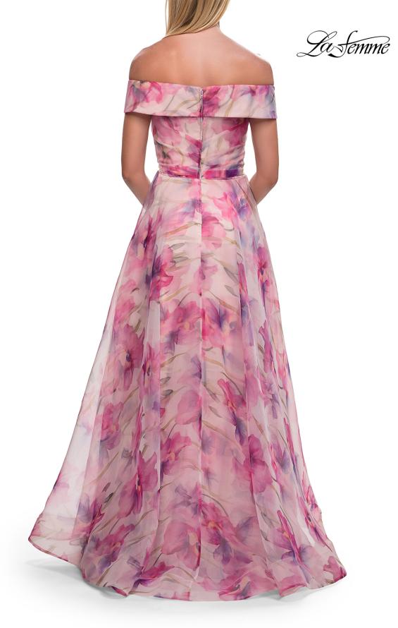 Print Picture of: Off-the-Shoulder Floral Chiffon A-Line Gown in Multi, Style: 33710, Back Picture