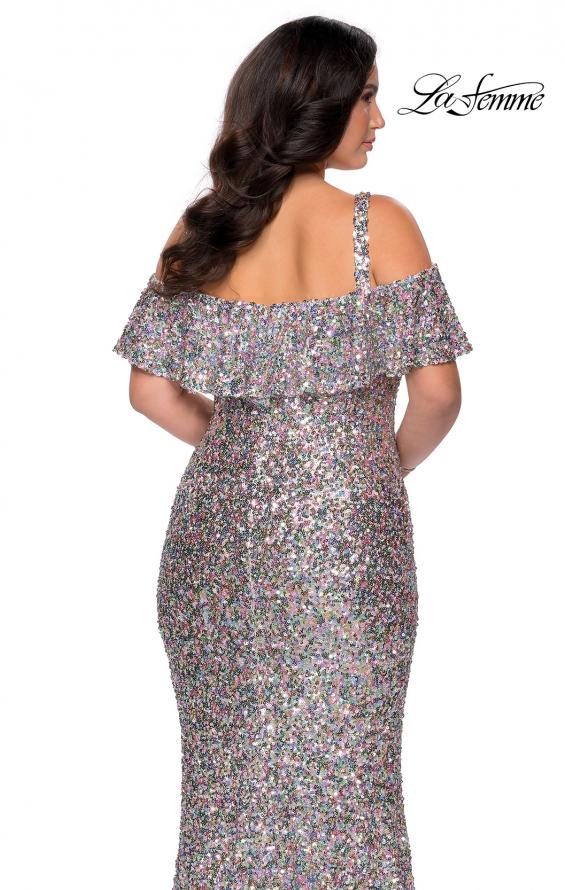 Picture of: Cold Shoulder Sequin Plus Size Dress with Ruffle Sleeves in Silver, Style: 28947, Detail Picture 2