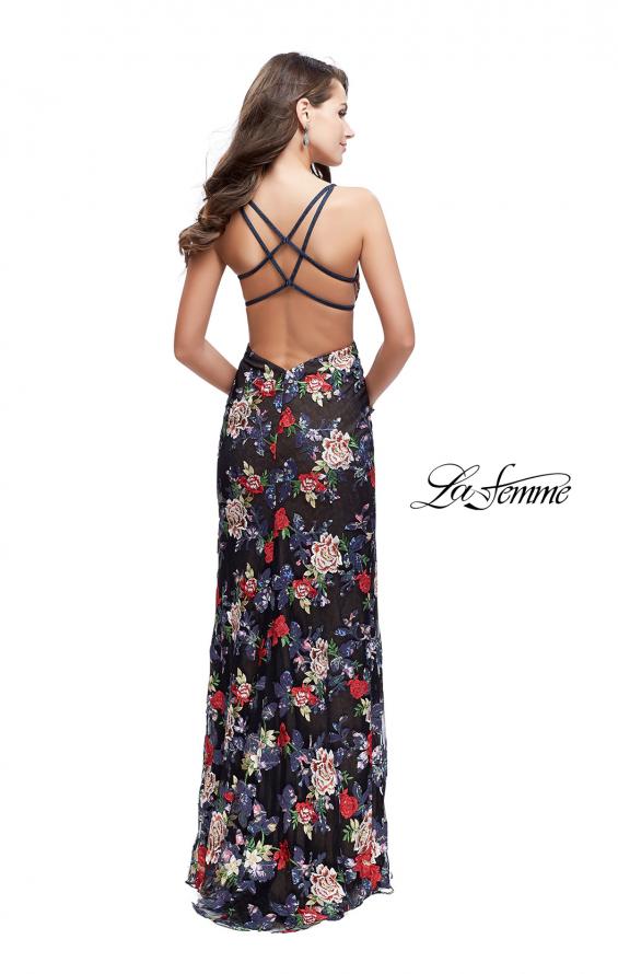 Picture of: Floral Print Prom Gown with Plunging Neckline and Leg Slit in Multi, Style: 25900, Back Picture
