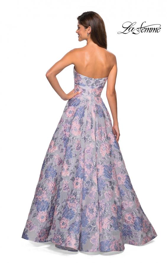 Picture of: Long Empire Waist FLoral Strapless Ball Gown in Multi, Style: 27507, Back Picture