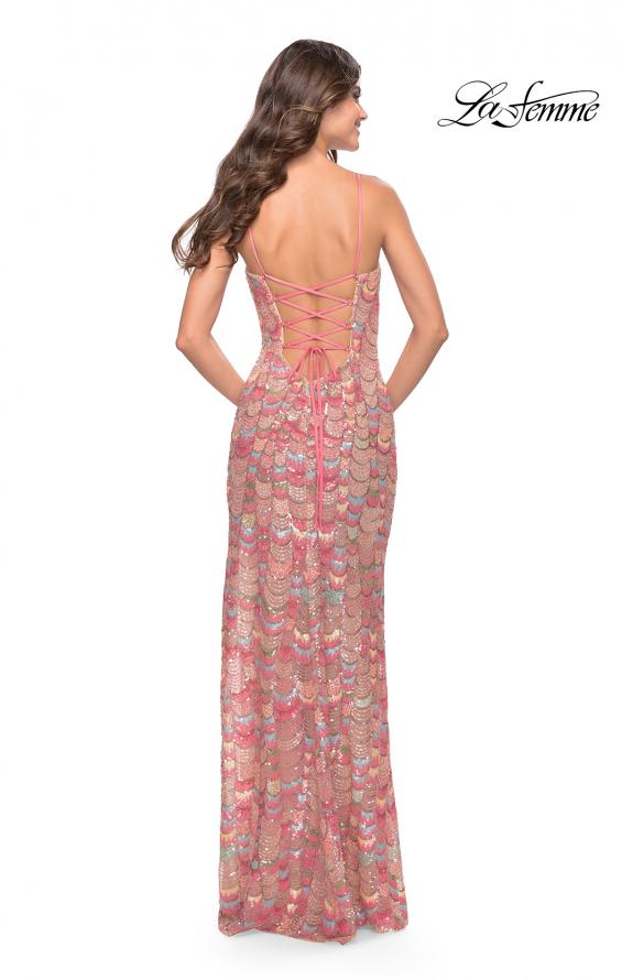 Picture of: Print Sequin Dress with High Slit and Strappy Back in Multi, Style: 31528, Back Picture