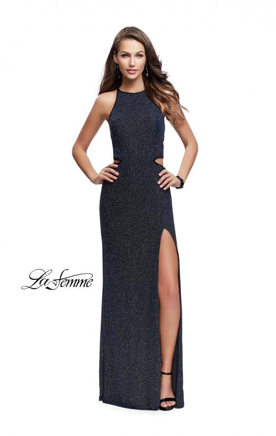 Picture of: Long Glittering Jersey Dress with Side Cut Outs and Open Back in Multi, Style: 25619, Detail Picture 1