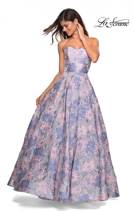 Picture of: Long Empire Waist FLoral Strapless Ball Gown in Multi, Style: 27507, Detail Picture 1